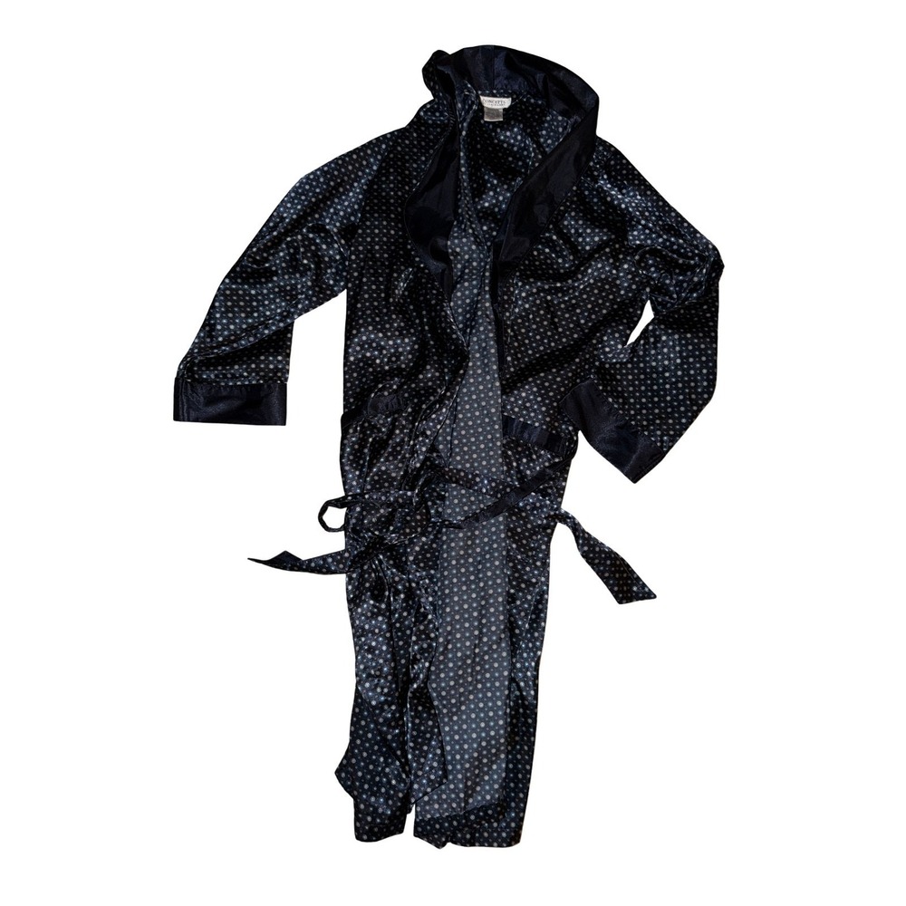 Concepts Claiborne Satin Polka Dot Robe Womens One Size Blue Lounge Sleepwear